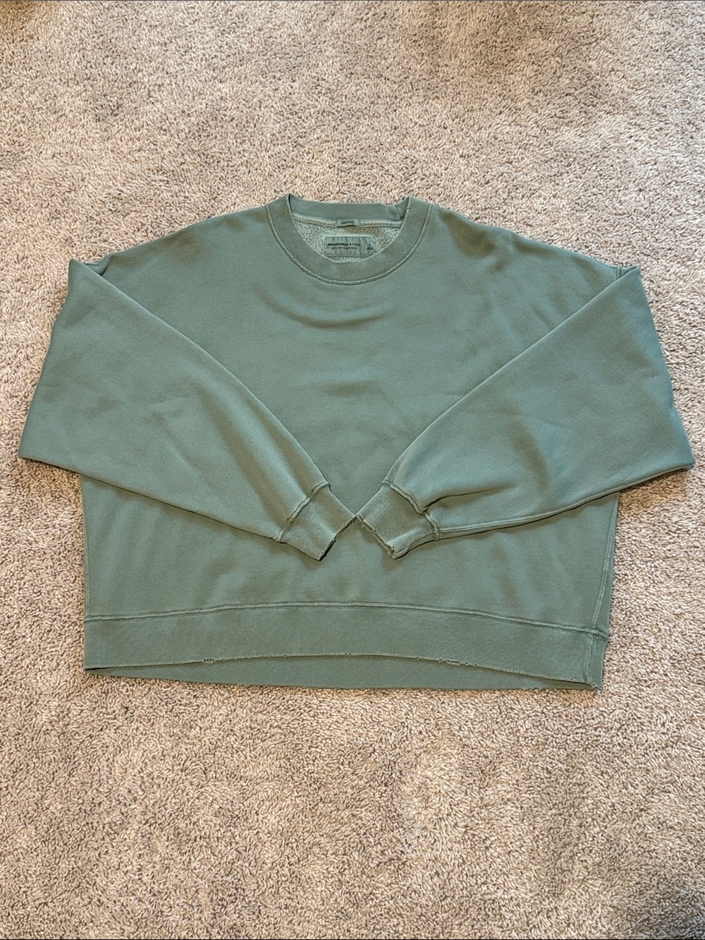 Abercrombie & Fitch Olive Green Cropped Crewneck Sweater